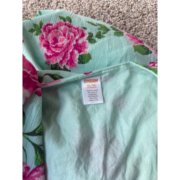 Gymboree Floral Print mini Dress Ruffle Sleeve green pink boho chic women XL - Picture 2 of 8